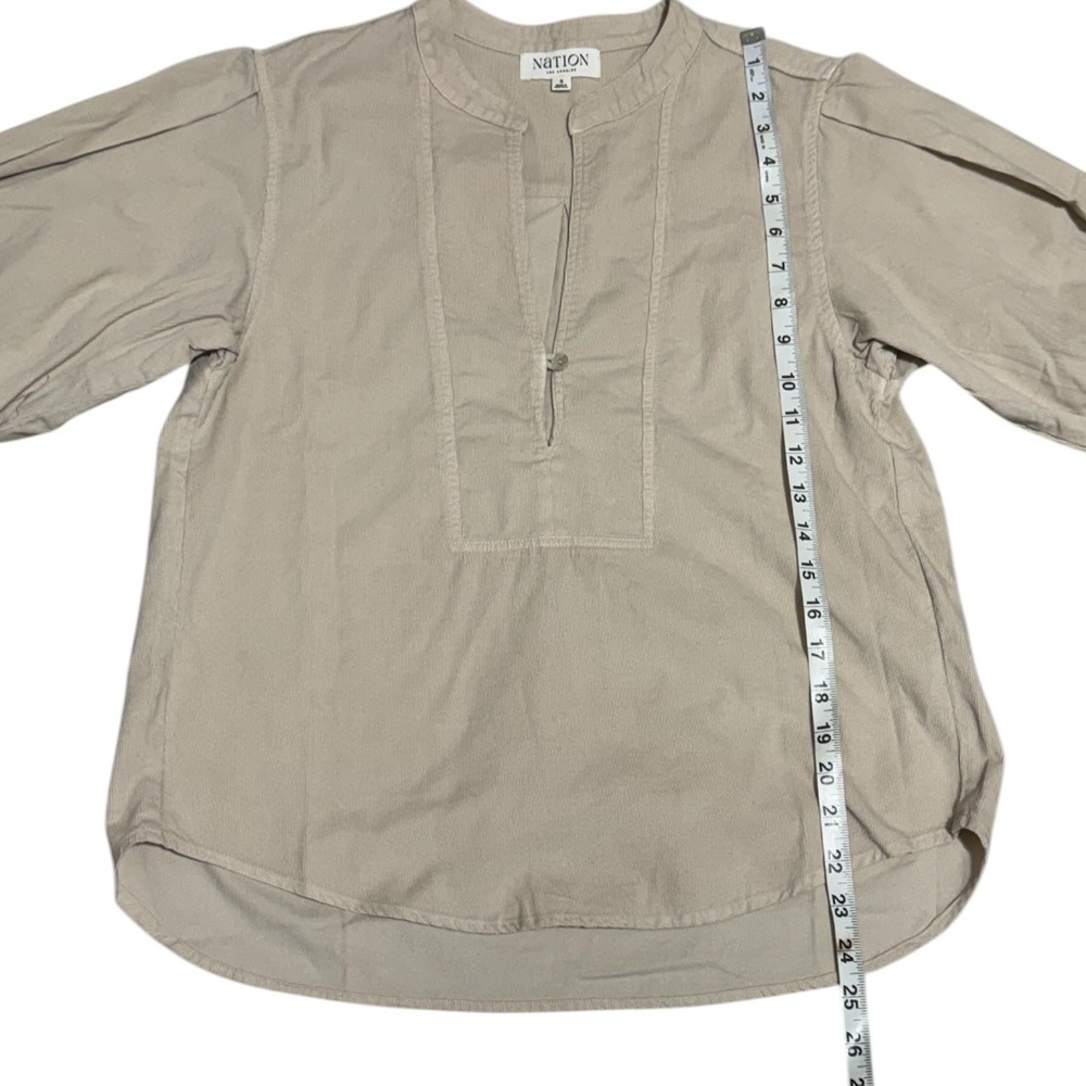 Nation LTD Los Angeles Corduroy Puff Sleeve Tunic Blouse Sand Beige S - Picture 7 of 10